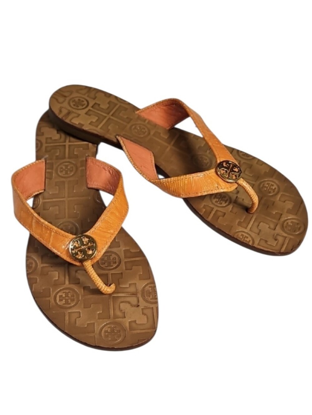 Tory Burch Thora Orange Leather Thong Sandals, Size ?7-8
